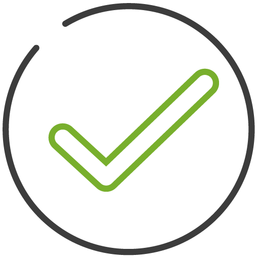 A green checkmark enclosed within a black circular outline. The checkmark symbolizes approval, success, completion, or confirmation of a task or process.