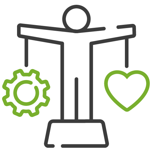 Person balancing gear and heart, representing work-life balance