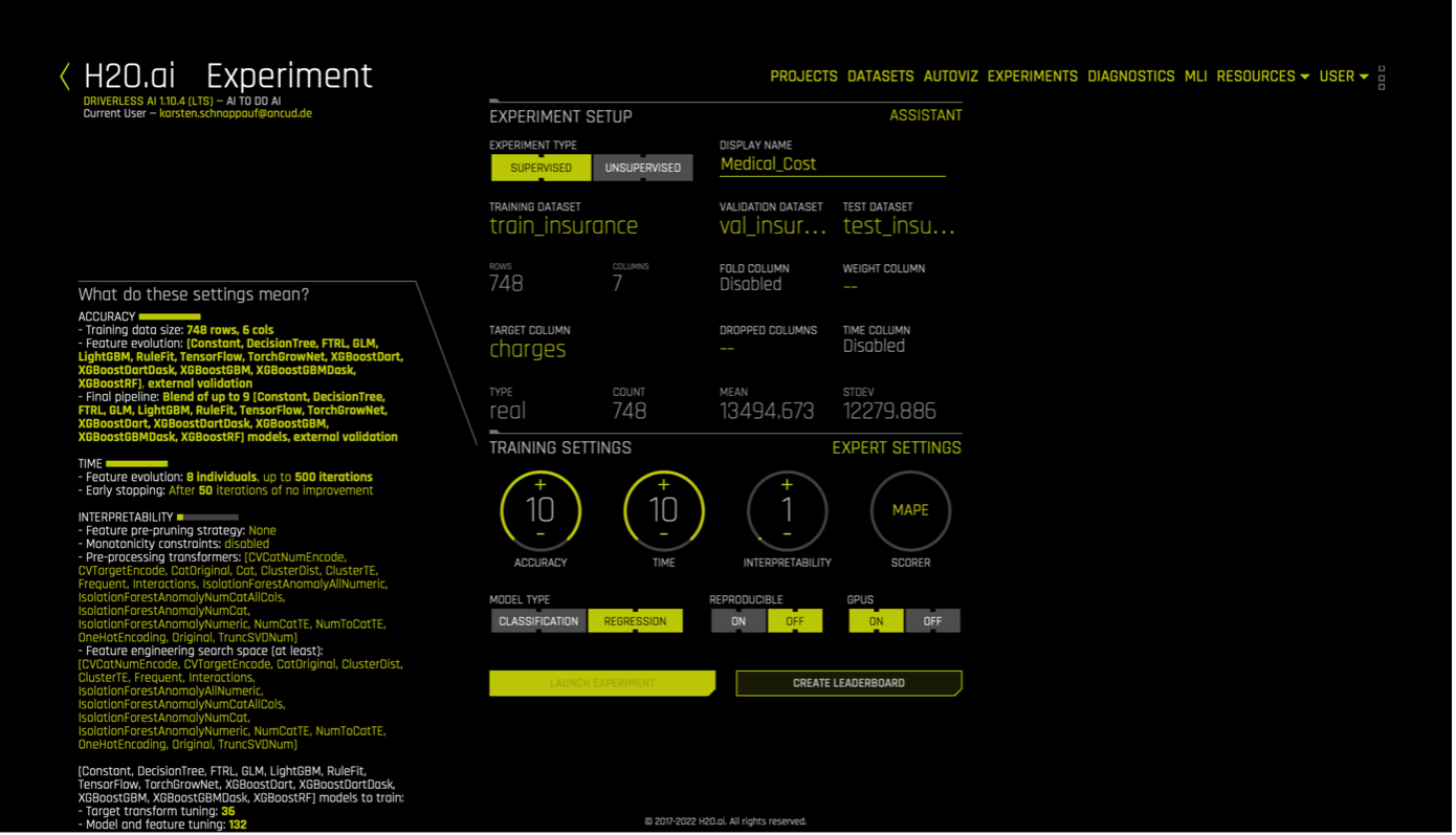 screenshot h2o.AI feature transformation oberfläche