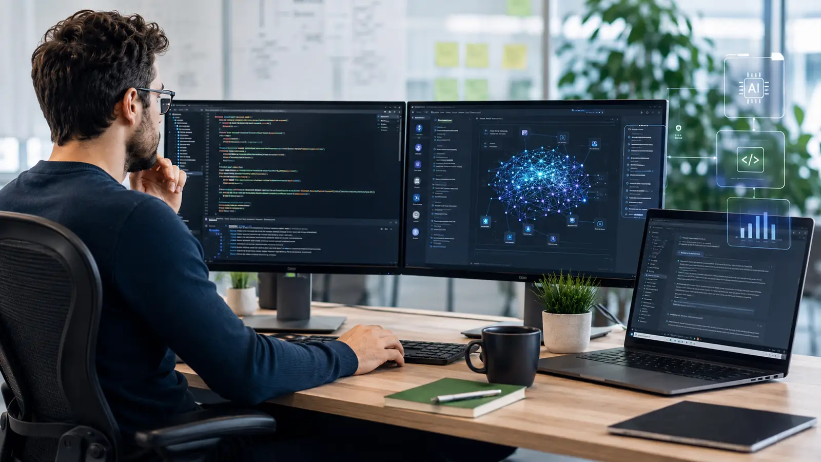 Entwickler arbeitet mit KI-gestützten Werkzeugen und AI Coding Agents