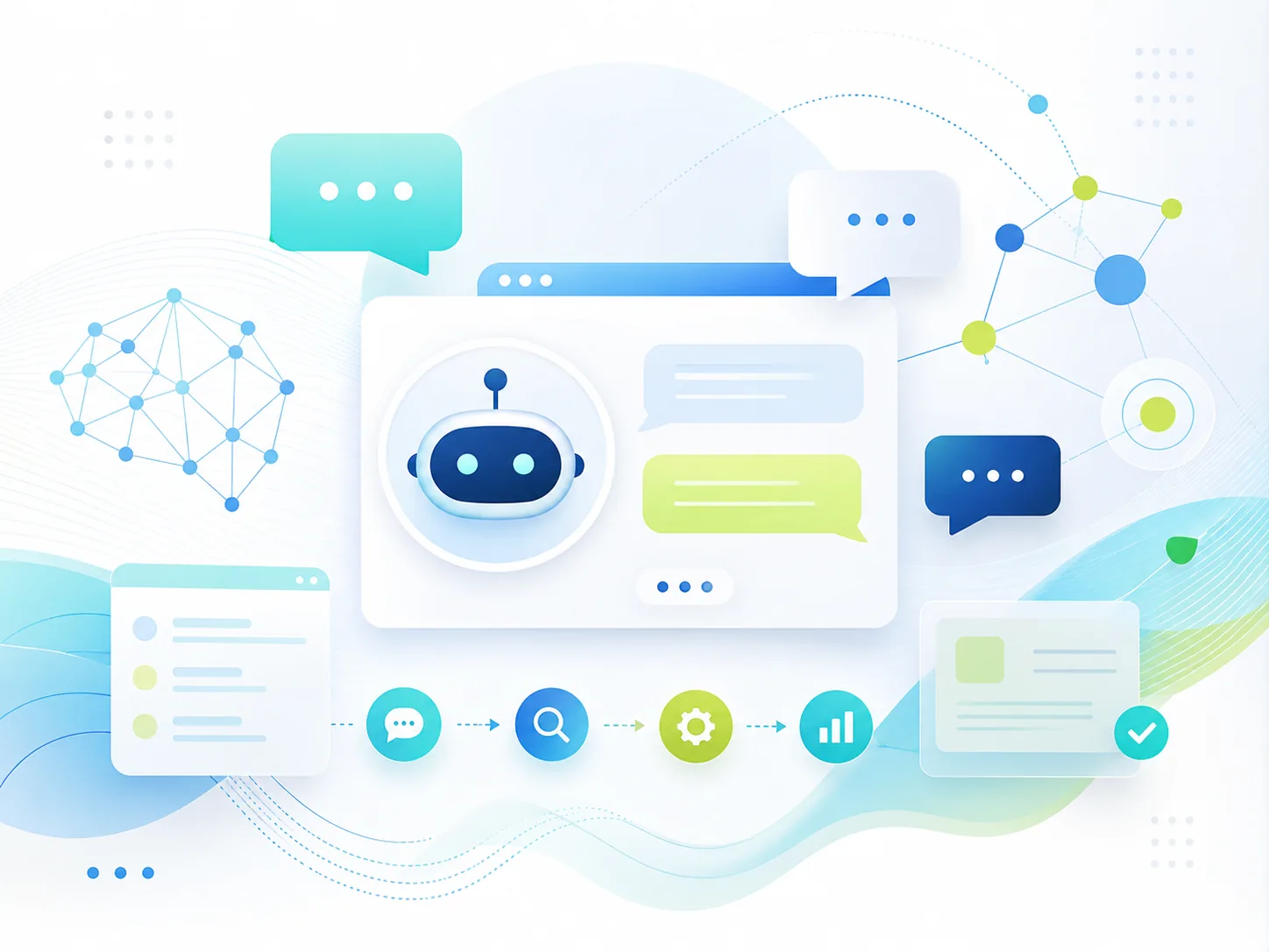 KI-Chatbot mit digitaler Benutzeroberfläche, Dialogfenstern und automatisierten Prozessen