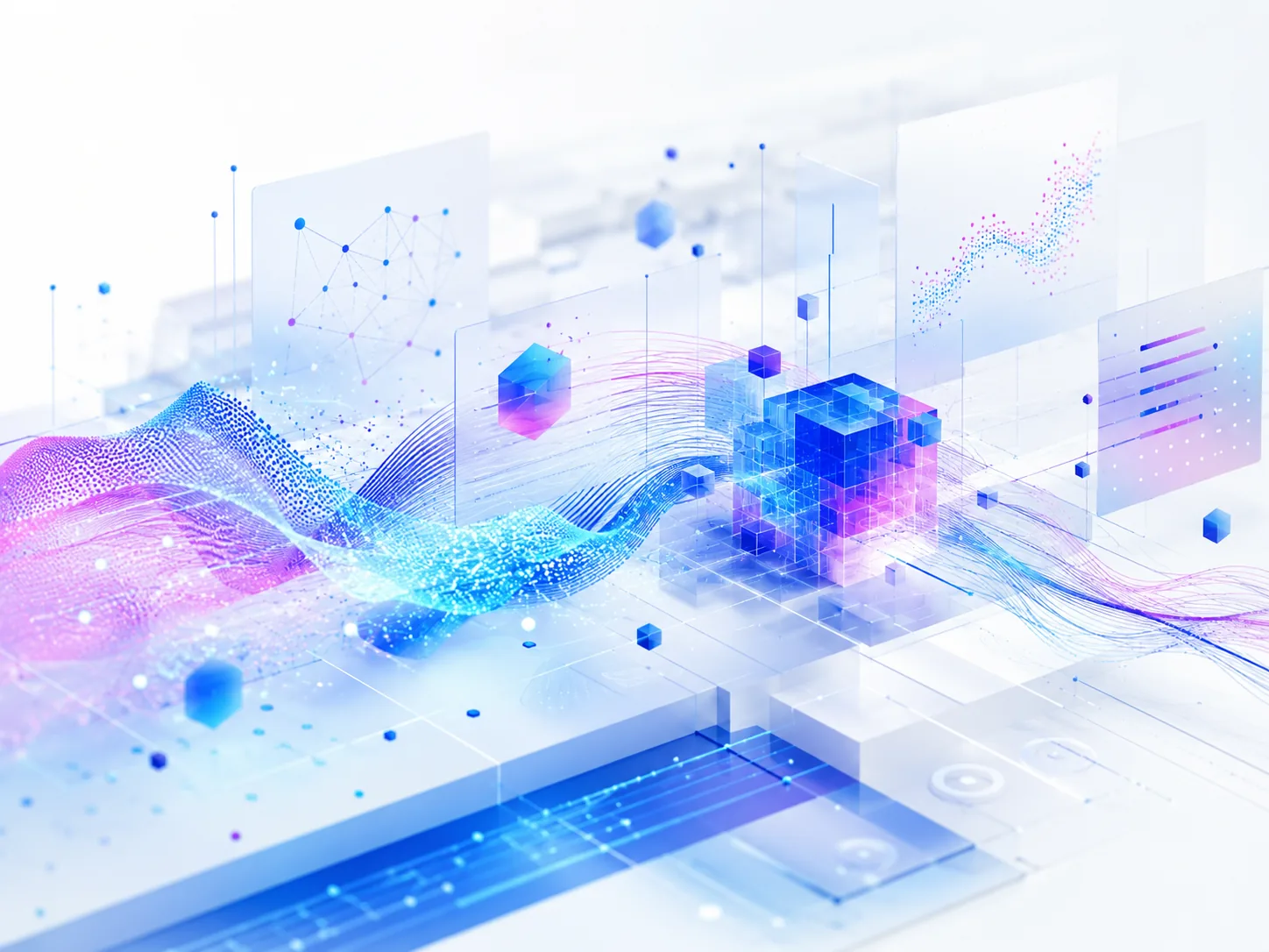 Abstrakte digitale Datenströme mit geometrischen KI-Modellen und vernetzten Systemen