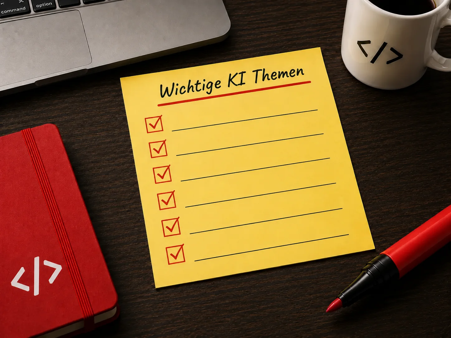 Gelbe Checkliste mit wichtigen KI-Themen für individuelle KI-Entwicklungsworkflows
