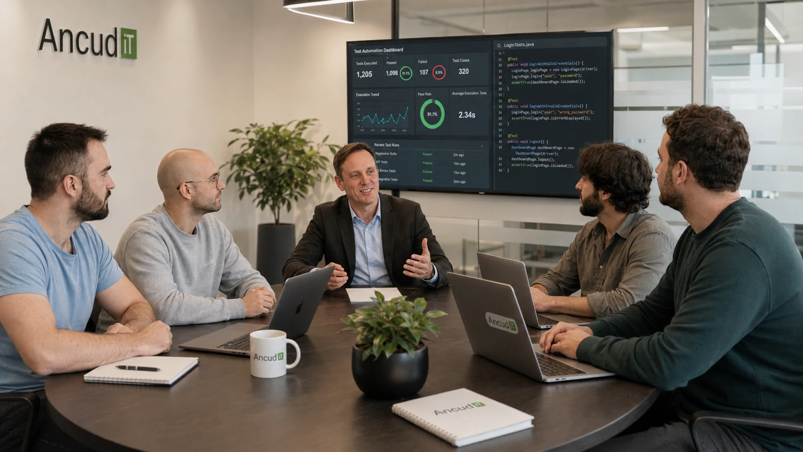 ANCUD-IT-Team bespricht die Strategie für automatisierte Testgenerierung und Testqualität