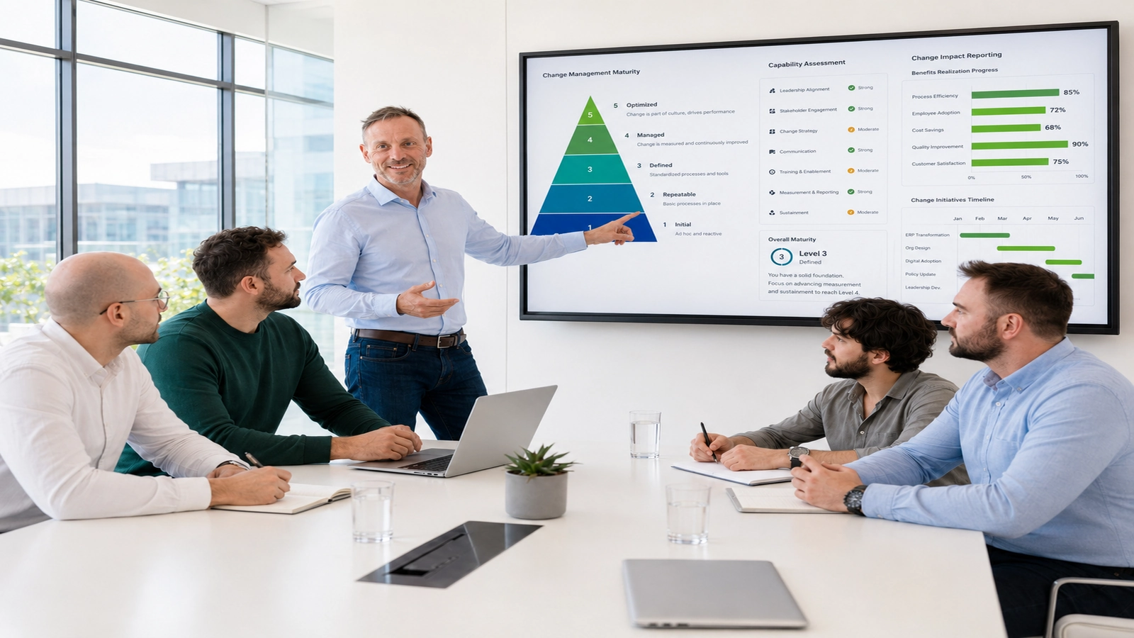 Change Management Reifegradanalyse mit Maturity Modell, Kennzahlen und Maßnahmenplanung