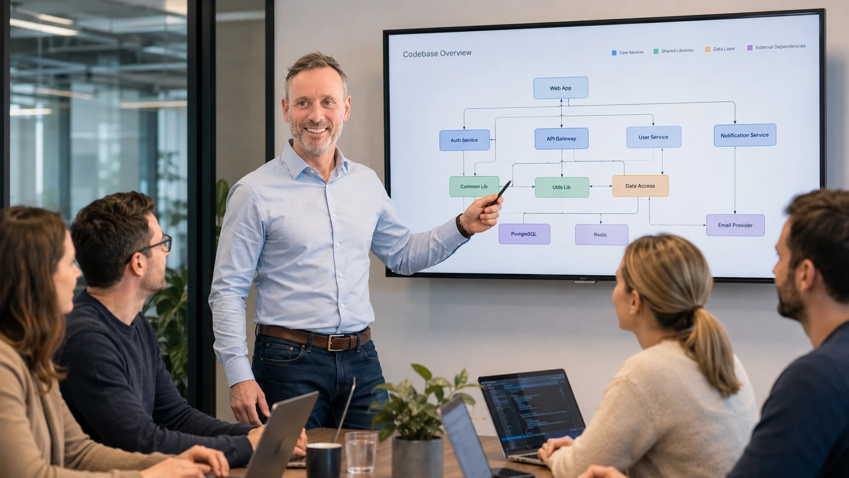 ANCUD IT Entwicklungsteam analysiert Codebase-Strukturen und Software-Abhängigkeiten