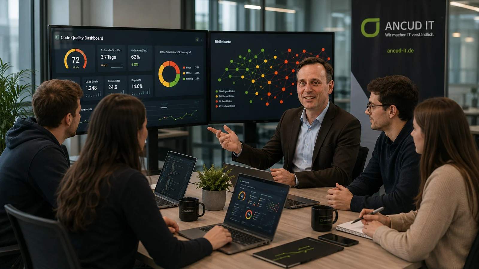 ANCUD-IT-Experte bewertet mit einem Entwicklungsteam die Ergebnisse einer KI-Codeanalyse
