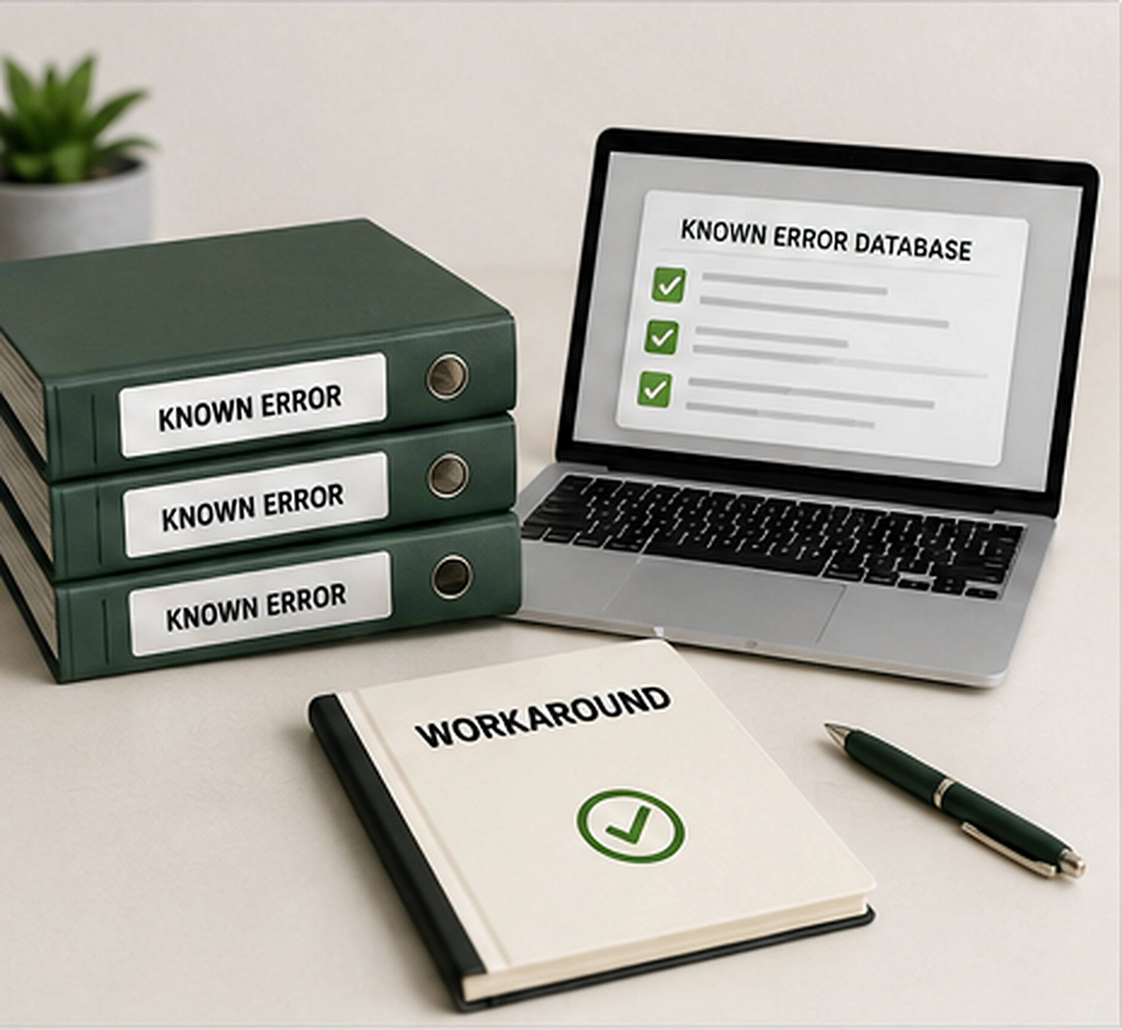 Known Error Database mit dokumentierten Known Errors und Workarounds für den Service Desk