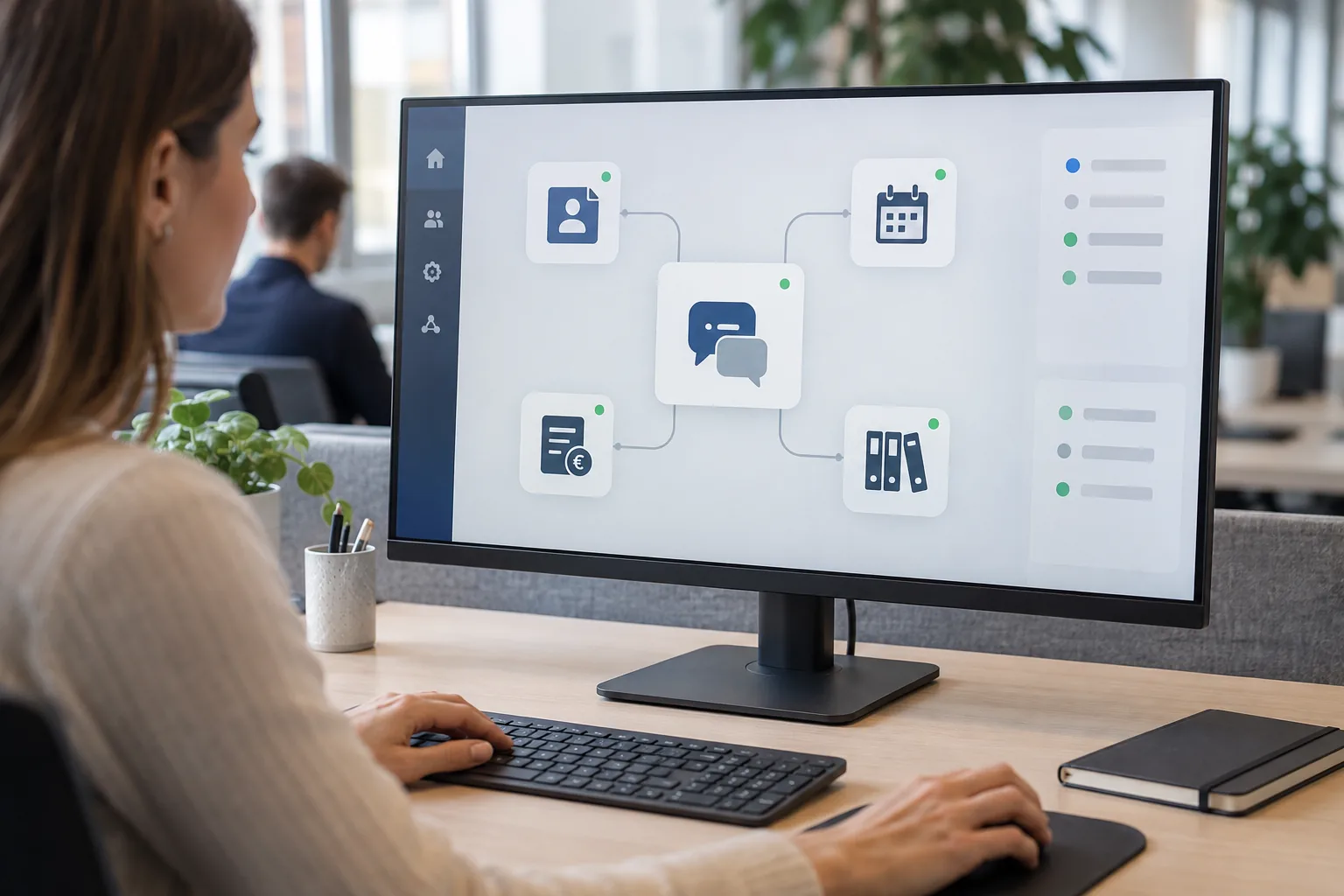 Darstellung angebundener Personalsysteme, aus denen ein HR-Self-Service-Bot seine Auskünfte bezieht