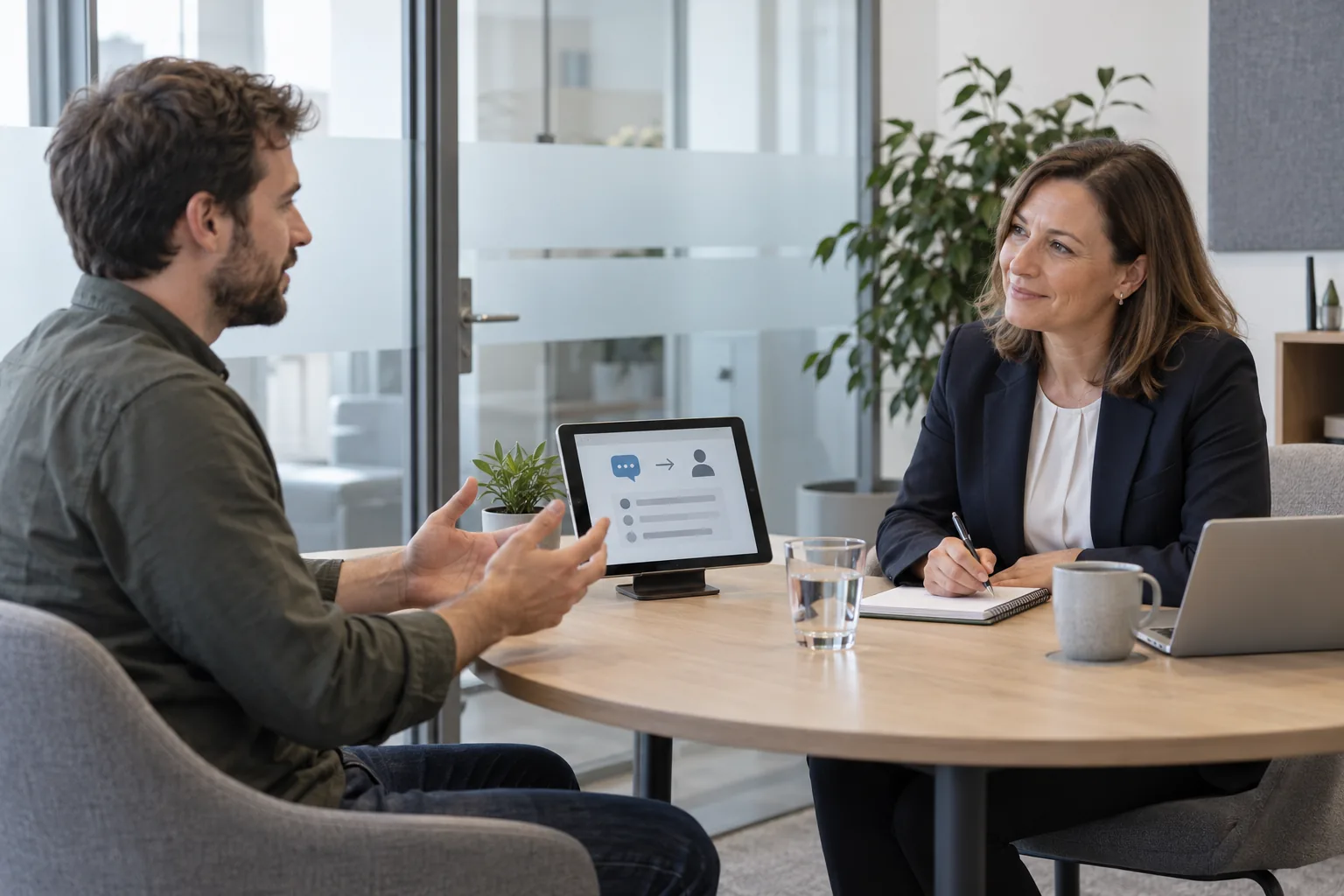 Beratungsgespräch im Personalbereich als Fortsetzung einer Übergabe durch den HR-Self-Service-Bot