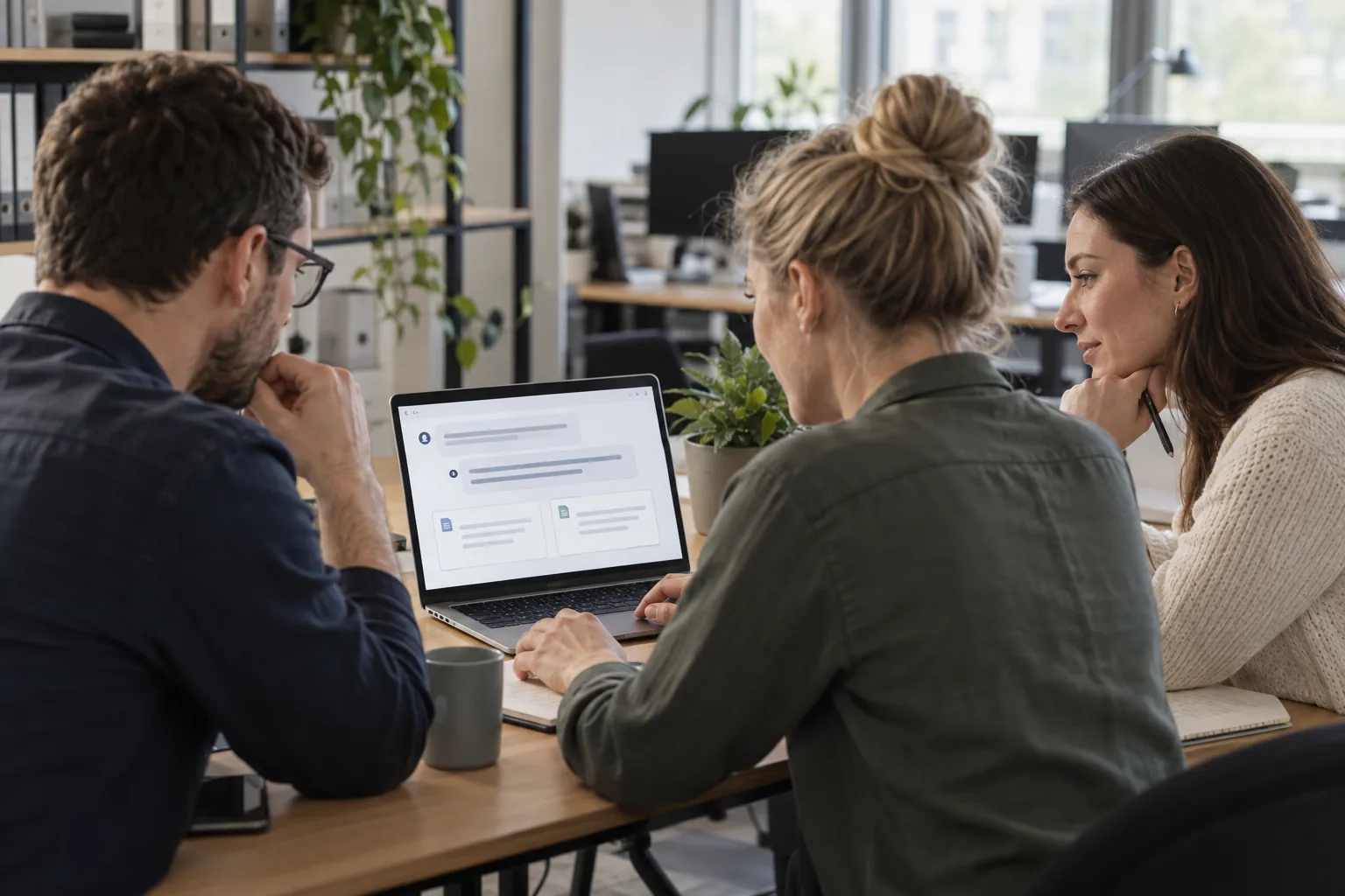 Team nutzt einen internen KI-Suchassistenten im gewohnten Arbeitsumfeld