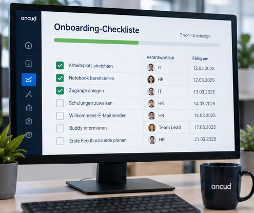 Digitale Checkliste mit Verantwortlichen und Terminen für die Onboarding-Automatisierung