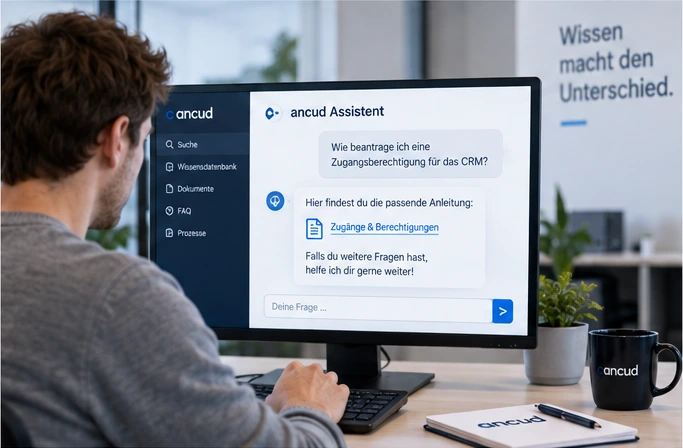 Neuer Mitarbeiter stellt eine Frage an den Assistenten der Onboarding-Automatisierung