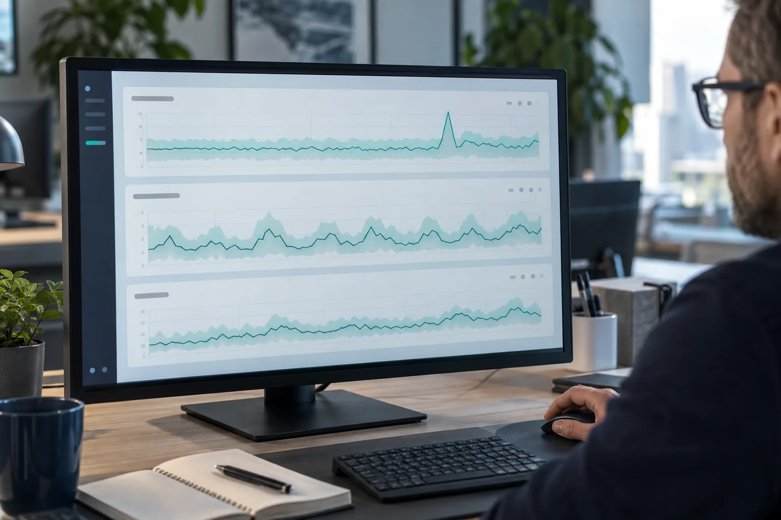 Verlaufsdiagramme auf einem Monitor, mit denen die Normallage für proaktive Monitoring-Agents kalibriert wird