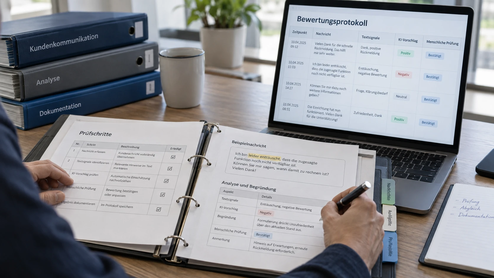 Dokumentierte Prüfschritte und Protokolle zur Nachvollziehbarkeit einer Stimmungsbewertung